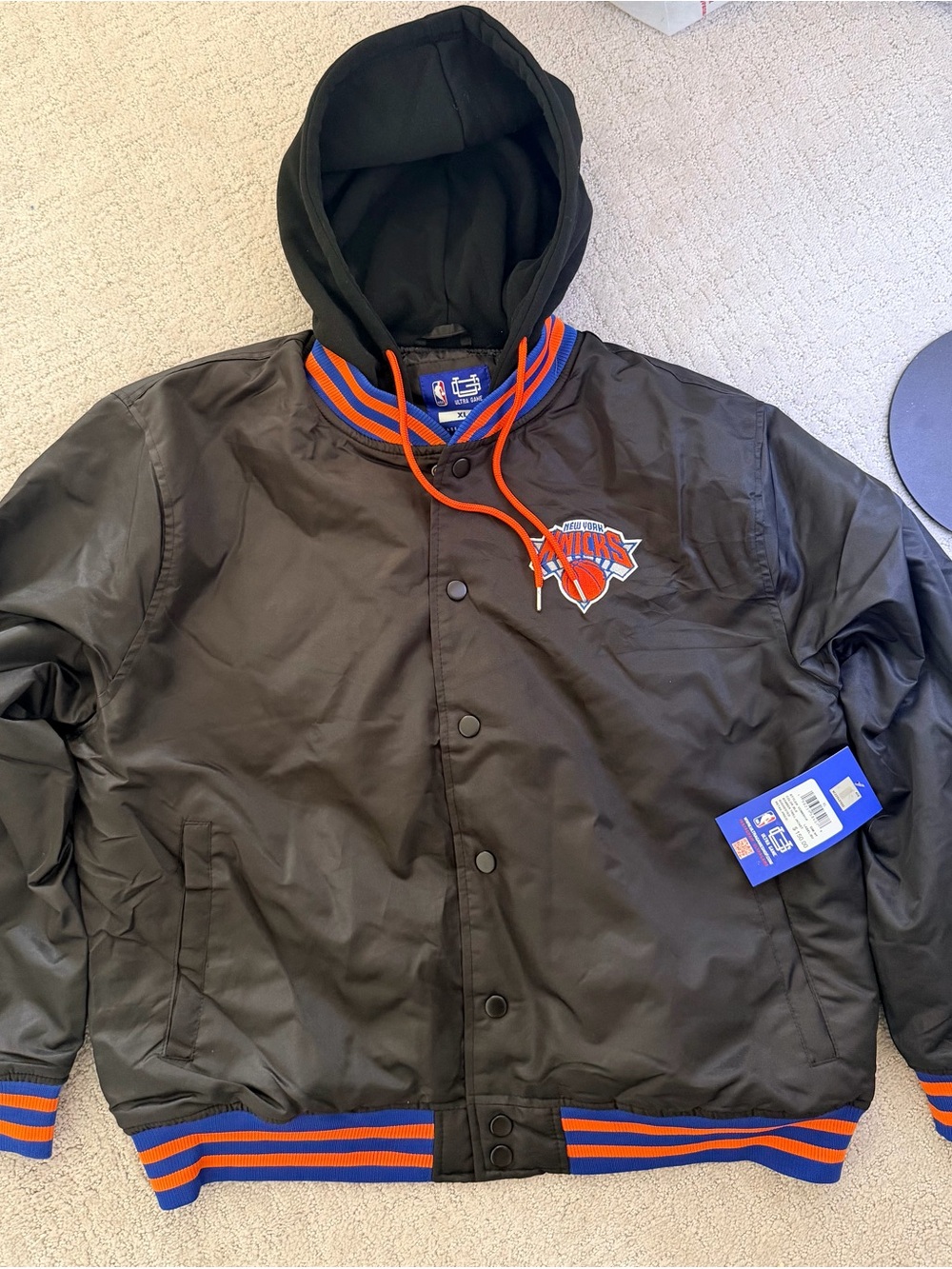 NWT Ultra Game NBA New York Knicks Hooded Bomber Twill Jacket Black Men's XL